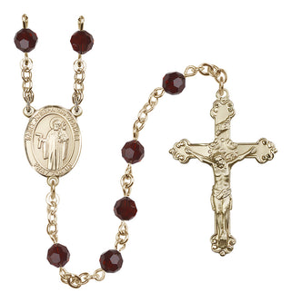 14 Karat Gold-Filled 6mm Austrian Crystal Saint Joseph the Worker Rosary in Garnet
