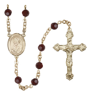 14 Karat Gold-Filled 6mm Austrian Crystal Saint Dominic Savio Rosary in Garnet