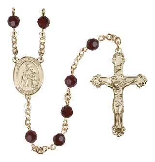 14 Karat Gold-Filled 6mm Austrian Crystal Saint Angela Merici Rosary in Garnet