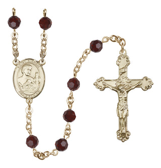 14 Karat Gold-Filled 6mm Austrian Crystal Saint Kieran Rosary in Garnet