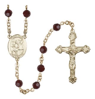 14 Karat Gold-Filled 6mm Austrian Crystal Saint Vitus Rosary in Garnet