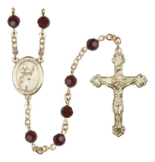 14 Karat Gold-Filled 6mm Austrian Crystal Saint Aidan of Lindesfarne Rosary in Garnet