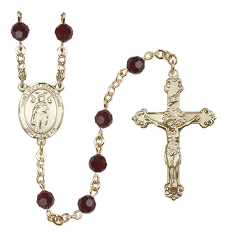 14 Karat Gold-Filled 6mm Austrian Crystal Saint Ivo of Kelmartin Rosary in Garnet