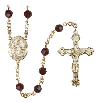 14 Karat Gold-Filled 6mm Austrian Crystal Saint Bernadine of Sienna Rosary in Garnet