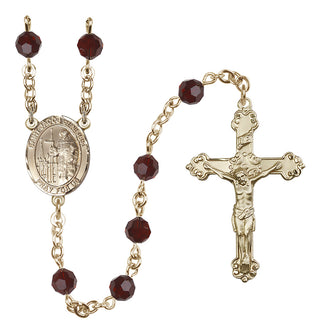 14 Karat Gold-Filled 6mm Austrian Crystal Saint Jacob of Nisibis Rosary in Garnet