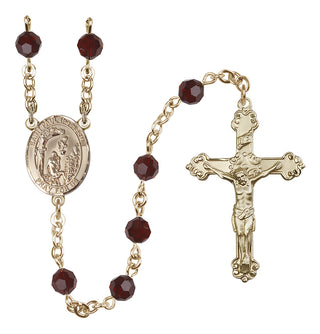 14 Karat Gold-Filled 6mm Austrian Crystal Saint Paul the Hermit Rosary in Garnet
