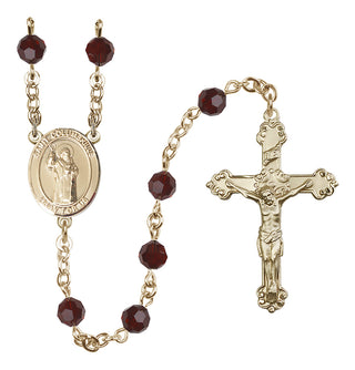 14 Karat Gold-Filled 6mm Austrian Crystal Saint Columbkille Rosary in Garnet