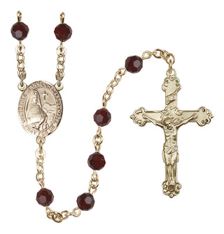 14 Karat Gold-Filled 6mm Austrian Crystal Saint Jeanne Chezard de Matel Rosary in Garnet