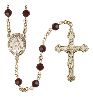 14 Karat Gold-Filled 6mm Austrian Crystal Our Lady of Rosa Mystica Rosary in Garnet