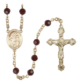 14 Karat Gold-Filled 6mm Austrian Crystal Guardian Angel w/Children Rosary in Garnet
