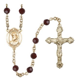 14 Karat Gold-Filled 6mm Austrian Crystal Pope Pius V Rosary in Garnet