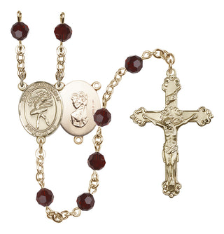 14 Karat Gold-Filled 6mm Austrian Crystal Saint Christopher/Dance Rosary in Garnet