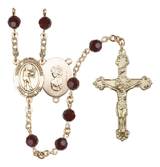 14 Karat Gold-Filled 6mm Austrian Crystal Saint Christopher/Basketball-Women Rosary in Garnet
