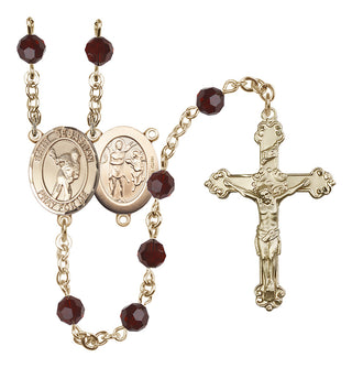 14 Karat Gold-Filled 6mm Austrian Crystal Saint Sebastian/Lacrosse Rosary in Garnet