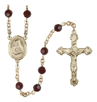 14 Karat Gold 6mm Austrian Crystal Saint Frances Cabrini Rosary in Garnet
