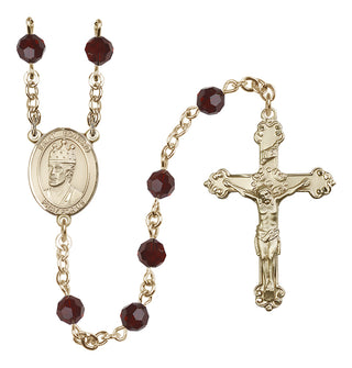 14 Karat Gold 6mm Austrian Crystal Saint Edward the Confessor Rosary in Garnet
