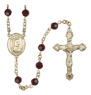 14 Karat Gold 6mm Austrian Crystal Saint Elizabeth of Hungary Rosary in Garnet