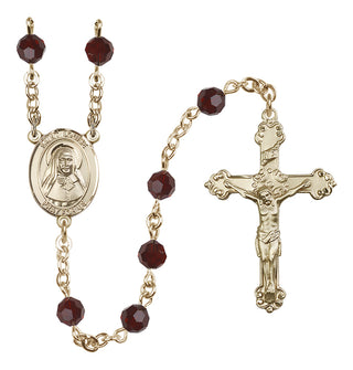 14 Karat Gold 6mm Austrian Crystal Saint Louise de Marillac Rosary in Garnet