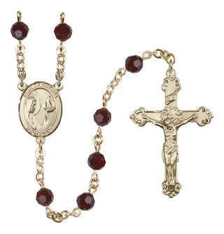 14 Karat Gold 6mm Austrian Crystal Our Lady Star of the Sea Rosary in Garnet