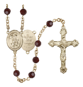 14 Karat Gold 6mm Austrian Crystal Guardian Angel / Army Rosary in Garnet