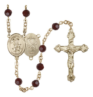 14 Karat Gold 6mm Austrian Crystal Guardian Angel / Nat'l Guard Rosary in Garnet
