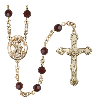 14 Karat Gold 6mm Austrian Crystal Angel de la Guardia Rosary in Garnet