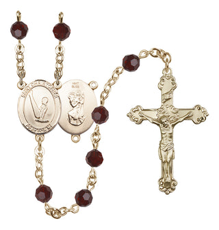14 Karat Gold 6mm Austrian Crystal Saint Christopher/Gymnastics Rosary in Garnet