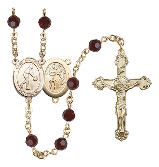 14 Karat Gold 6mm Austrian Crystal Saint Sebastian/Basketball Rosary in Garnet
