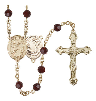 14 Karat Gold 6mm Austrian Crystal Saint Cecilia / Marching Band Rosary in Garnet
