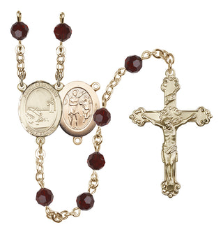 14 Karat Gold 6mm Austrian Crystal Saint Sebastian / Fishing Rosary in Garnet