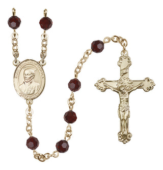 14 Karat Gold 6mm Austrian Crystal Saint Ignatius of Loyola Rosary in Garnet