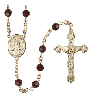 14 Karat Gold 6mm Austrian Crystal Saint Wenceslaus Rosary in Garnet