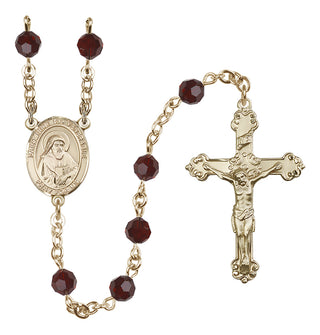 14 Karat Gold 6mm Austrian Crystal Saint Bede the Venerable Rosary in Garnet