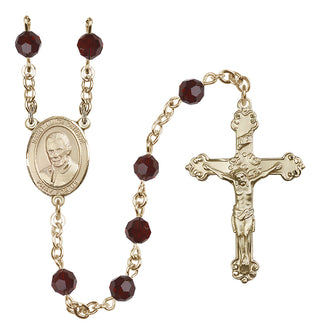 14 Karat Gold 6mm Austrian Crystal Saint Luigi Orione Rosary in Garnet