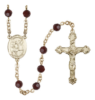 14 Karat Gold 6mm Austrian Crystal Saint Vitus Rosary in Garnet