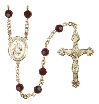 14 Karat Gold 6mm Austrian Crystal Saint Simon the Apostle Rosary in Garnet