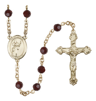 14 Karat Gold 6mm Austrian Crystal Saint Aidan of Lindesfarne Rosary in Garnet