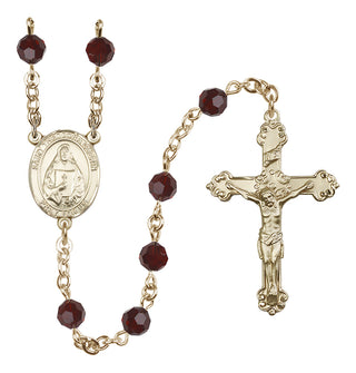 14 Karat Gold 6mm Austrian Crystal Saint Theodora Rosary in Garnet
