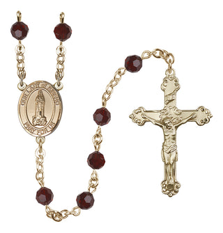 14 Karat Gold 6mm Austrian Crystal Our Lady of Kibeho Rosary in Garnet