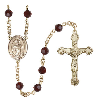 14 Karat Gold 6mm Austrian Crystal Saint Dismas Rosary in Garnet