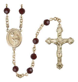 14 Karat Gold 6mm Austrian Crystal Saint Margaret Mary Alacoque Rosary in Garnet