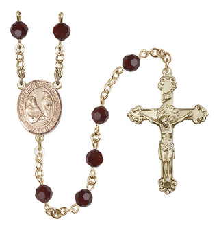 14 Karat Gold 6mm Austrian Crystal Saint Mary Magdalene of Canossa Rosary in Garnet