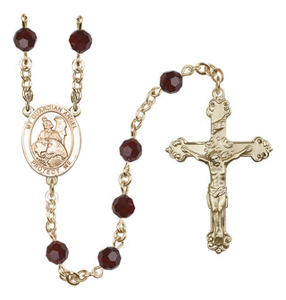 14 Karat Gold 6mm Austrian Crystal Guardian Angel Protector Rosary in Garnet