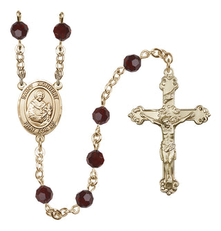 14 Karat Gold 6mm Austrian Crystal Saint Norbert of Xanten Rosary in Garnet