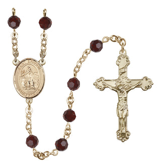 14 Karat Gold 6mm Austrian Crystal Saint Ephrem Rosary in Garnet