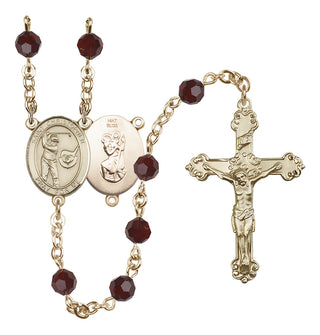 14 Karat Gold 6mm Austrian Crystal Saint Christopher/Golf Rosary in Garnet