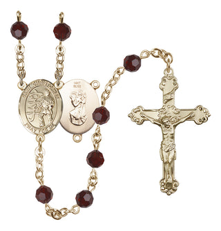 14 Karat Gold 6mm Austrian Crystal Saint Christopher / Karate Rosary in Garnet