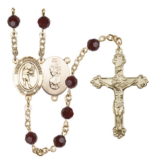14 Karat Gold 6mm Austrian Crystal Saint Christopher/Basketball-Women Rosary in Garnet