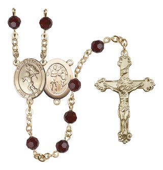 14 Karat Gold 6mm Austrian Crystal Saint Sebastian /Track&Field-Women Rosary in Garnet