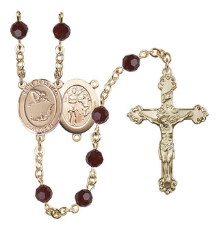 14 Karat Gold 6mm Austrian Crystal Saint Sebastian/Gymnastics Rosary in Garnet